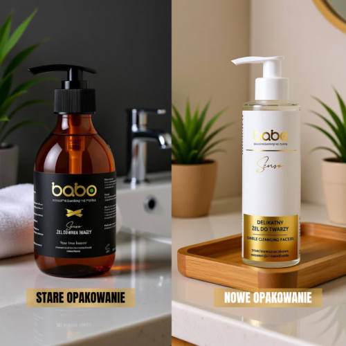 porównanie stare i nowe opakowanie żelu do mycia twarzy senso